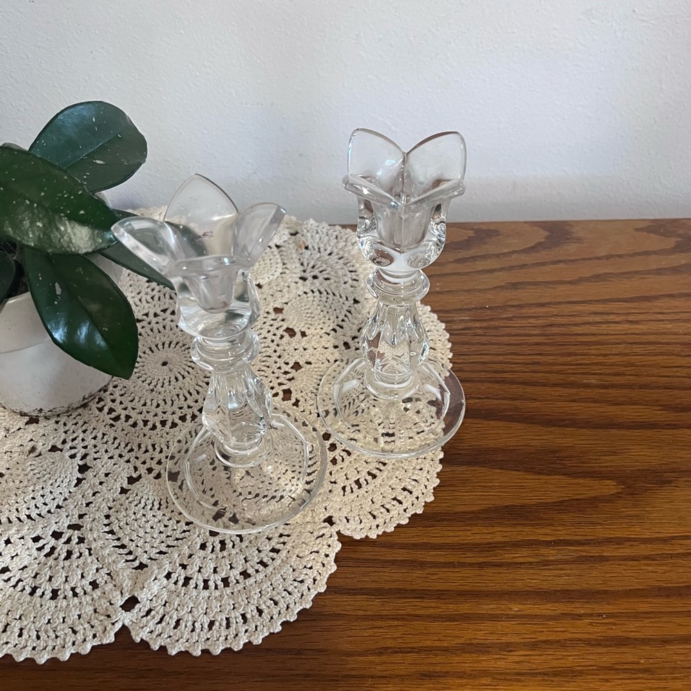 Crystal tulip Floral Taper Candle Holders - Pair